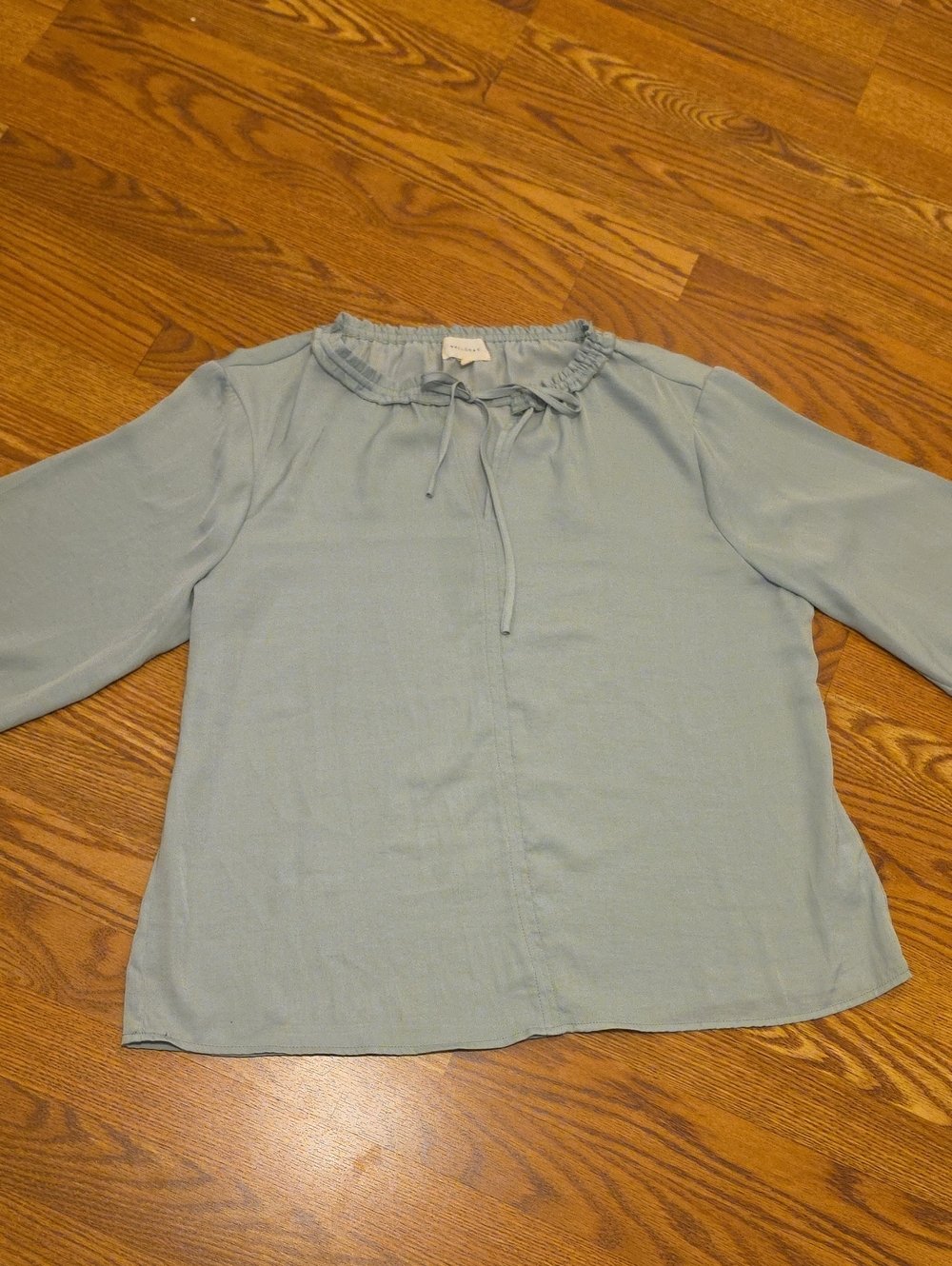 MELLODAY Light Green Ruffle Tie-Neck Blouse